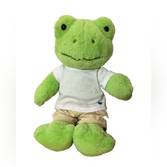 Green Frog Plush Build A Bear Workshop 16" Khaki Cargo Shorts T Shirt Preppy - Picture 1 of 13